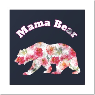 Mama Bear Distessed Mom Pink Floral Design Mothere day Gift Idea For Her Gifts Posters and Art